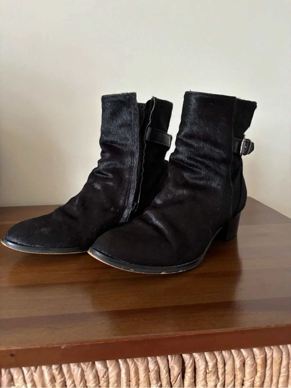Alexander Wang Black Mid-Calf Buckle Haircalf Ankle Boots